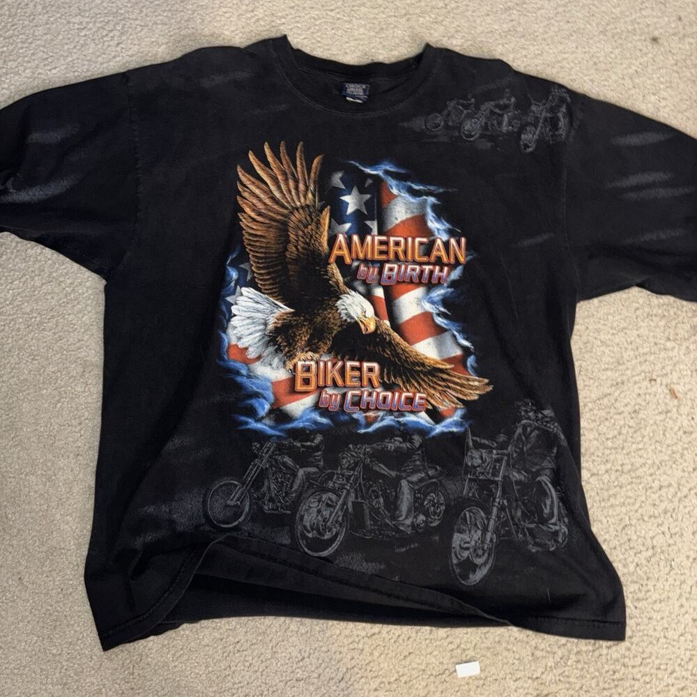 Vtg American Biker American By Birth Biker By Choice 3D Eagle T Shirt XL 24x28.5